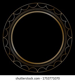 Golden round frame isolated on black background