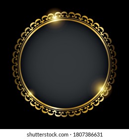 Golden round frame isolated on black background. Vector illustration