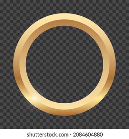 Golden round frame isolated on transparent background. Metal shiny glowing framed. Realistic round of luxury framework. Decorative elements for picture, banner, card, poster. Vector illustration
