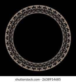 Golden round frame with Kazakh national ornament. Ethnic pattern of the peoples of the Great Steppe, Kazakh, Mongols, Kyrgyz, Kalmyks, Buryats. Circle, frame border. For sandblaster, ceramic, plate