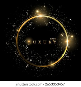 Golden Round Frame With Luxury Text And Flares. EPS10 Vector