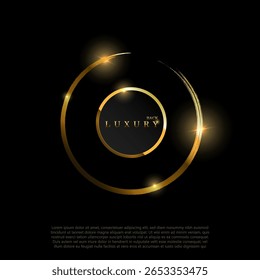Golden Round Frame With Luxury Text And Flares. EPS10 Vector