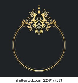 Golden round frame. Ornamental frame luxury with place for text. Ornate element for design.
