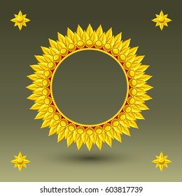 Golden round frame with red line