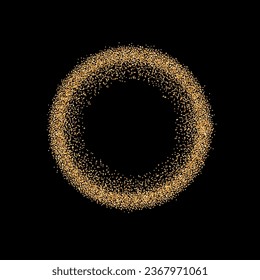 Marco redondo dorado con puntos dispersos sobre fondo negro.