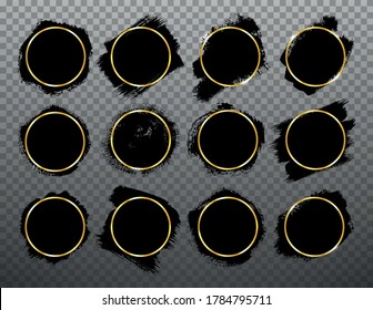 Goldener Rundrahmen mit schwarzem Farbhintergrund. Schwarze Blöcke mit Kreisgrenzen. Vektorgrafik.