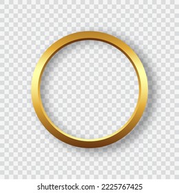 Golden round frame with shadow on a transparent background,design element.