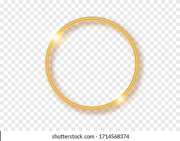 Golden round frame with shadows isolated on transparent background