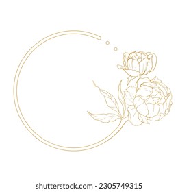 Marco redondo dorado. Marco vectorial redondo con flor y hojas. 