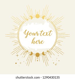 Golden round frame. Vector illustration in boho style with place for your text