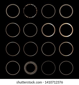 Golden round frames on a black background. Set of frames for design logo, emblem, card.