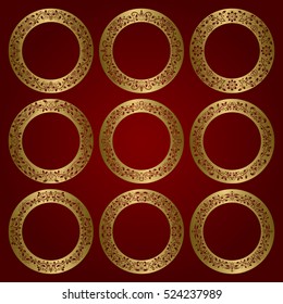 Golden round frames set of floral ornament borders.