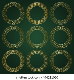 Golden round frames set of traditional ornament borders.