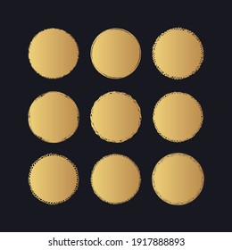 Golden round grunge turn box frames. Vector gold chalk background.