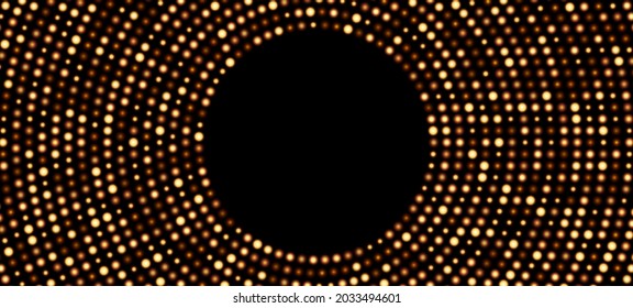 Golden round halftone shiny frame banner. Vector illustration.