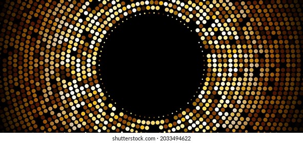 Golden Round Halftone Shiny Frame Banner. Vector Illustration.