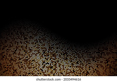 Medio tono redondo dorado brillante medio fondo oculto. Ilustración vectorial.