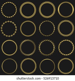 Golden round laurel wreaths. Success symbol, winner triumph sign