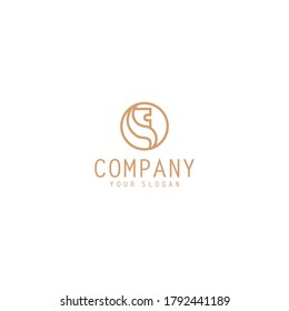 Golden round lion head logo template design in outline style. Vector illustration.
