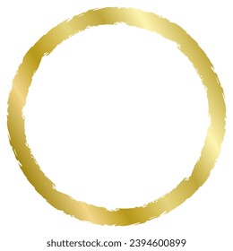 Golden round metal frame isolated on white. Vector frame for photo. Frame for text, certificate, pictures, diploma. Luxury, gold, wedding, celebration. Worn, old frame