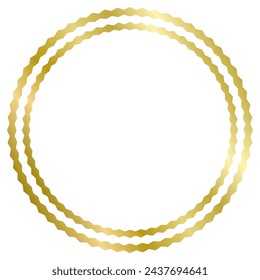 Golden round metal frame isolated on white. Vector frame for photo. Frame for text, certificate, pictures, diploma. Luxury, gold, wedding, celebration. Zig Zag frame