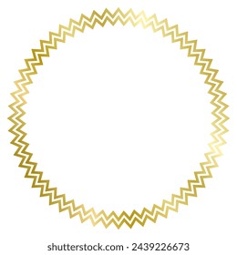 Golden round metal frame isolated on white. Vector frame for photo. Frame for text, certificate, pictures, diploma. Luxury, gold, wedding, celebration. Zig Zag frame