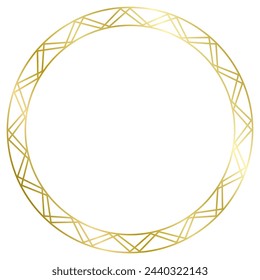 Golden round metal frame isolated on white. Vector frame for photo. Frame for text, certificate, pictures, diploma. Luxury, gold, wedding, celebration. Zig Zag frame