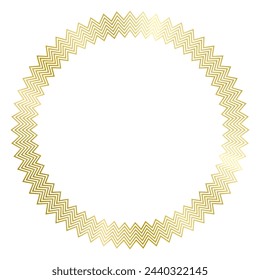 Golden round metal frame isolated on white. Vector frame for photo. Frame for text, certificate, pictures, diploma. Luxury, gold, wedding, celebration. Zig Zag frame