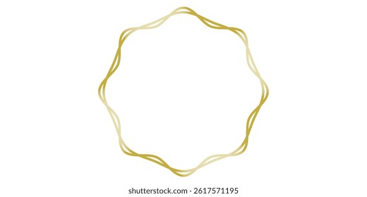 Golden round metal frame isolated on white. Vector frame for photo. Frame for text, certificate, pictures, diploma. Luxury, gold, wedding, celebration. Wavy frame