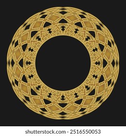 Quadro de trabalho aberto redondo dourado em um plano de fundo preto. Ornamento esculpido. Ilustração vetorial