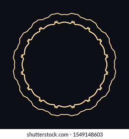 Golden round ornament, frame, border, line art icon. Vector linear floral geometric motif. Isolated design element for brochure, invitation card, logo, monogram, emblem. Gold and black background