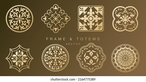 Golden round ornamental frames, Luxury frames, Arabic, Oriental, and Chinese styles.