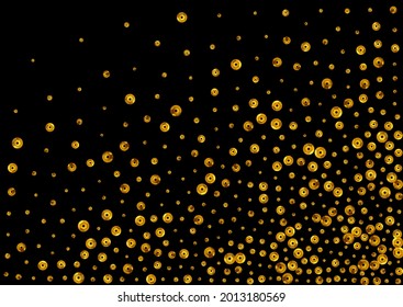 Fondo negro del vector de papel redondo dorado. Textura de polvo brillante. Patrón brillante de Confetti dorado. Fondo de efecto circular.