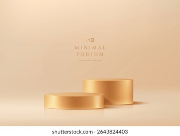 Golden round podium 3d background in empty room space in luxury style. Abstract geometric composition minimalist design. Studio display showroom product pedestal, Fashion stage showcases mockup scene.