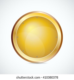 Golden round shield with little shadow. Vector illustration for your graphic design.