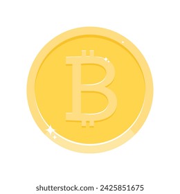 Golden round shiny bitcoin. Cryptocurrency. Isolated crypto market coin. Digital money. Web blockchain. Banking system money. Element for economical and financial news, crypto articles design.