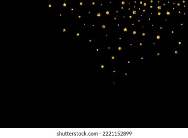 Golden Round Shiny Vector Black Background. Golden Constellation Postcard. Yellow Night sky Art Banner. Confetti Modern Illustration.