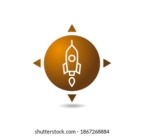 Golden round spaceship logo with parts of world