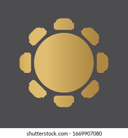 goldener runder Tisch mit Stühlen - Vektorillustration