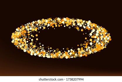 Golden Round Vector Brown Dark Background. Christmas Dot Backdrop. Gold Circle Anniversary Background. Polka Paper Postcard.