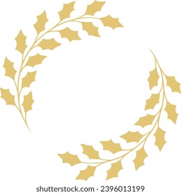 Golden round wreath frame with leafy branches