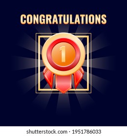 golden rounded badge medal with ranked up interface. Suitable for 2d games vector illustration