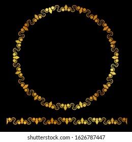 Golden Rounded Corner Circle Floral Frame, at black background

