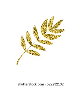 Golden rowan leaf on white backdrop. Editable vector illustration. 