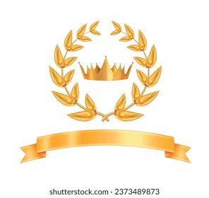 Golden royal crown emblem with nobility symbols realistic vector illustration