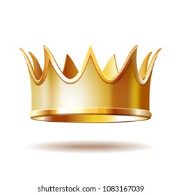 Golden royal crown isolated on white background. 3D vector illustration