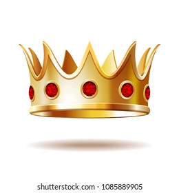 Golden royal crown isolated on white background. 3D vector illustration