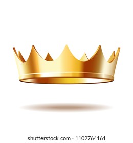 Golden royal crown isolated on white background. 3D vector illustration