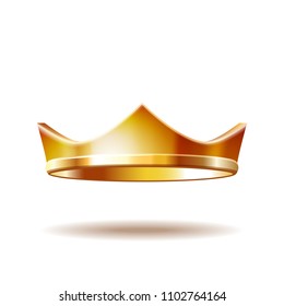Golden royal crown isolated on white background. 3D vector illustration