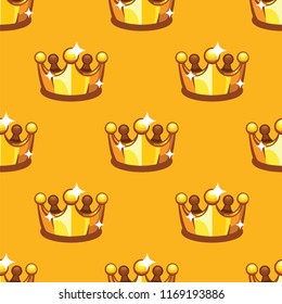 Golden royal crown seamless pattern background. Pattern king and queen crownon yellow background